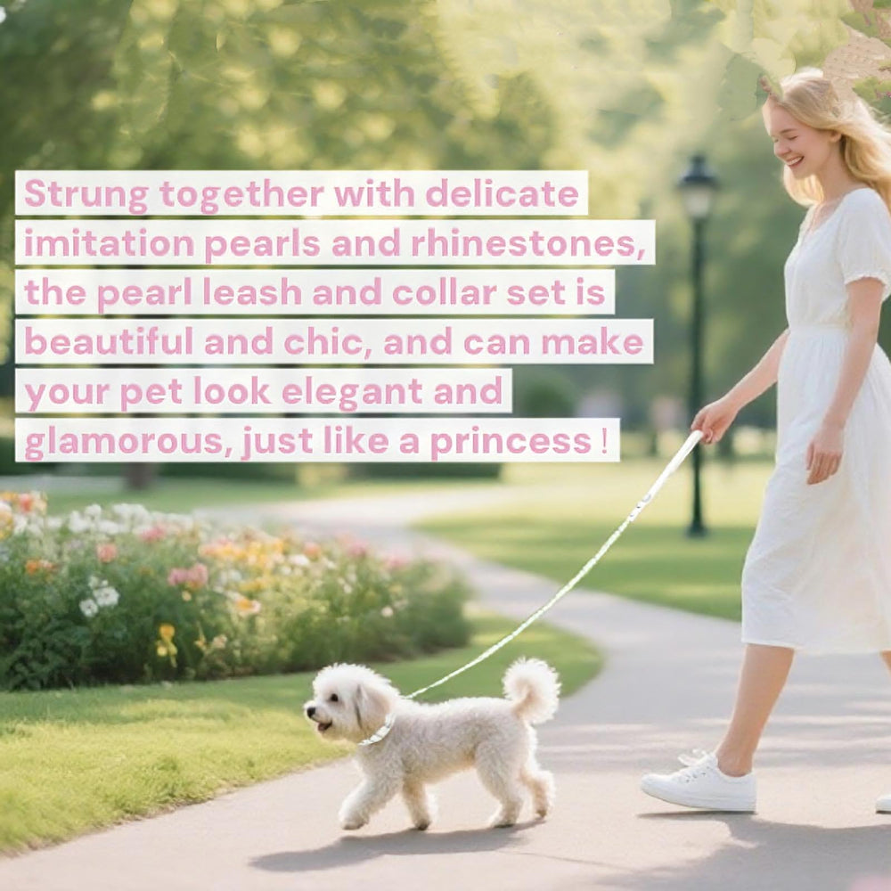XWTMIM luxury pearl dog leash pink, long strap for stylish daily walks.
