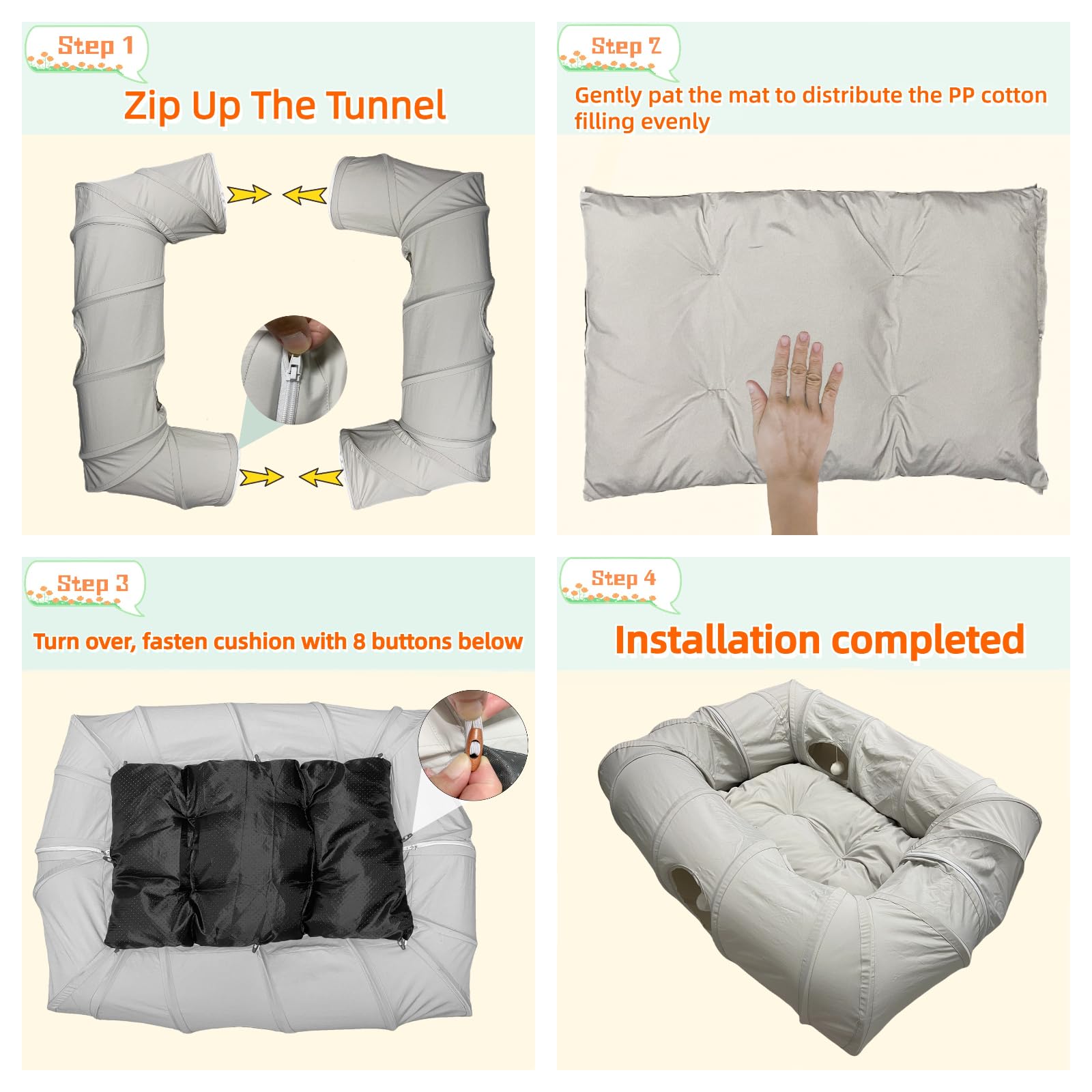 XxingSheep 4 Ways Shuttled XL cat tunnel bed cool mat stays breathable during naps