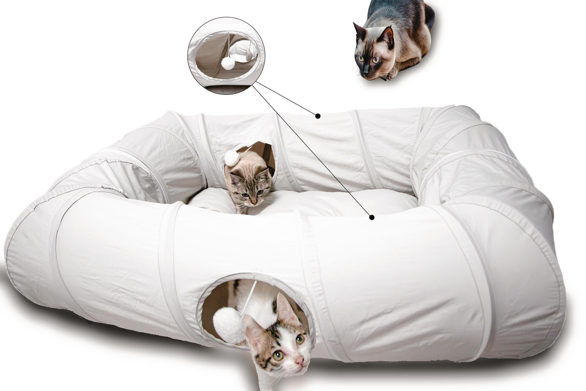 XxingSheep 4 Ways Shuttled XL cat tunnel bed outer view demonstrates breathable fabric for hot days