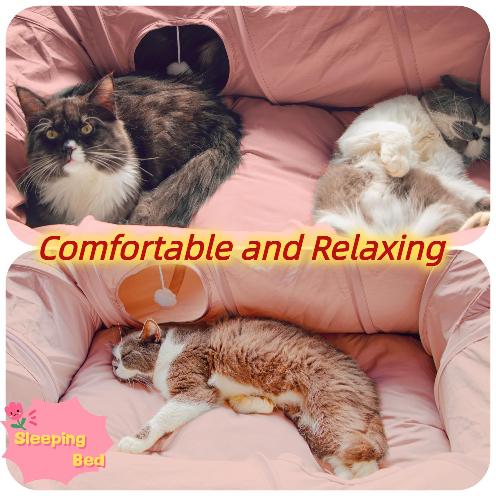 XxingSheep cat tunnel bed pink foldable and easy to clean for storage.