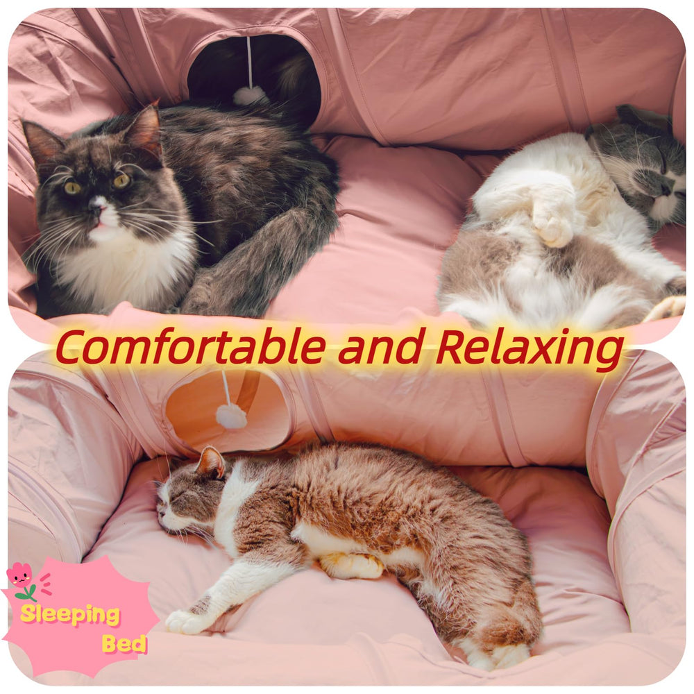 XxingSheep cat tunnel bed pink foldable and easy to clean for storage.
