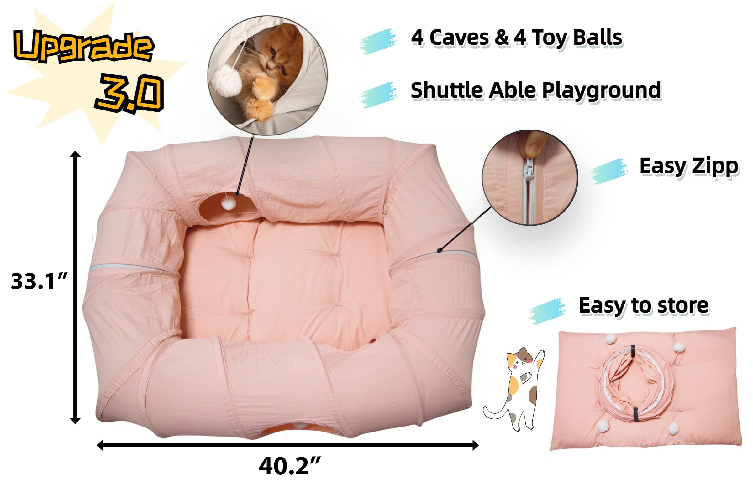 XxingSheep cat tunnel bed pink four-tunnel doors for exploration.