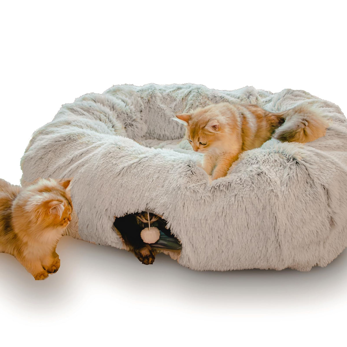 XxingSheep extra-large cat tunnel bed front view showing spacious lounging space for indoor cats.