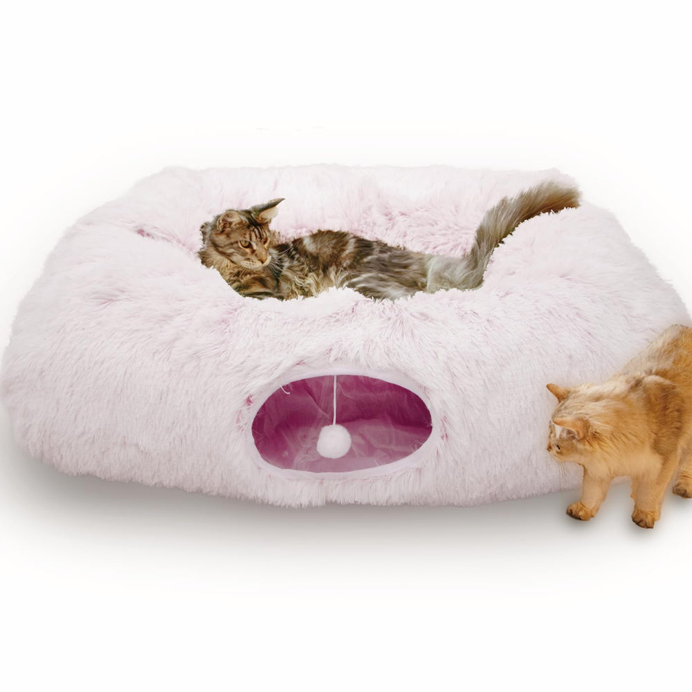 XxingSheep extra large cat tunnel bed pinkish white front view for spacious rest