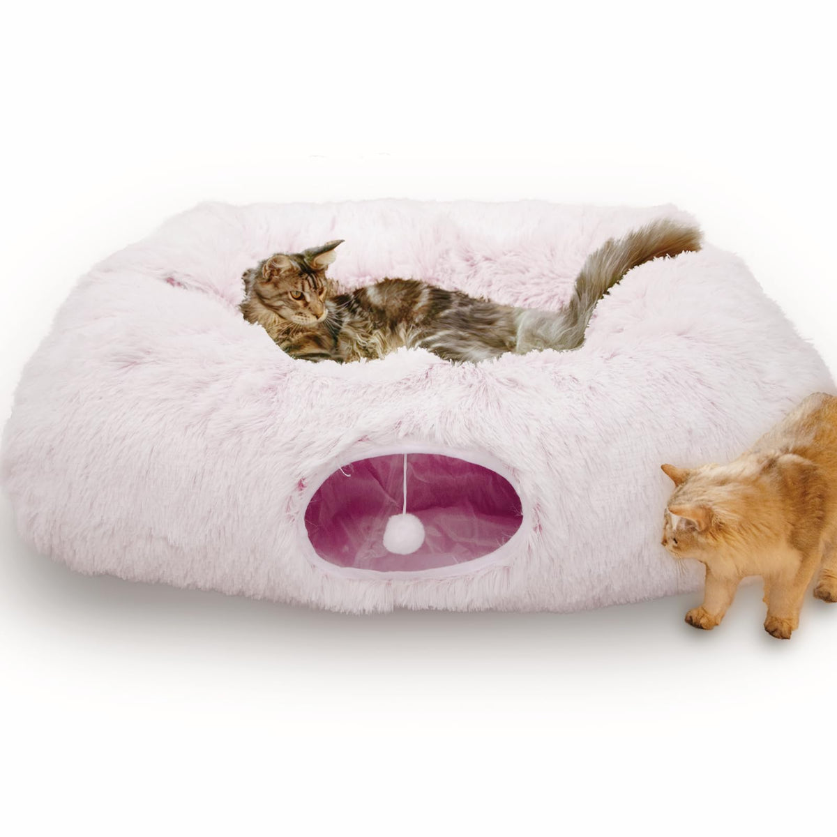 XxingSheep extra large cat tunnel bed pinkish white front view for spacious rest