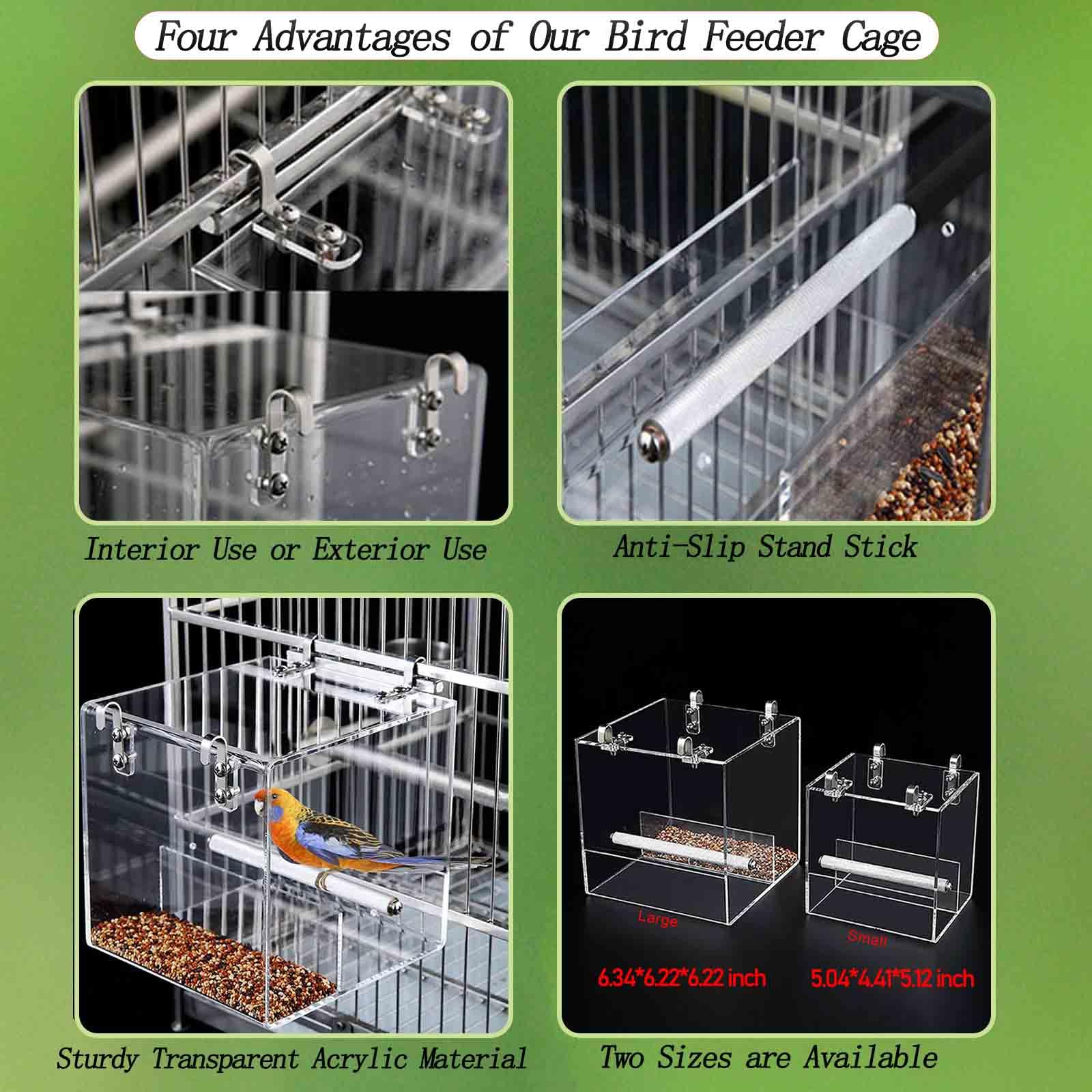 Xxmbbjy clear acrylic bird feeder closeup emphasizes easy cleaning and visibility.