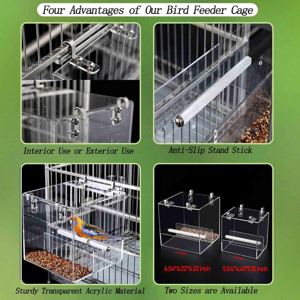 Xxmbbjy clear acrylic bird feeder closeup emphasizes easy cleaning and visibility.