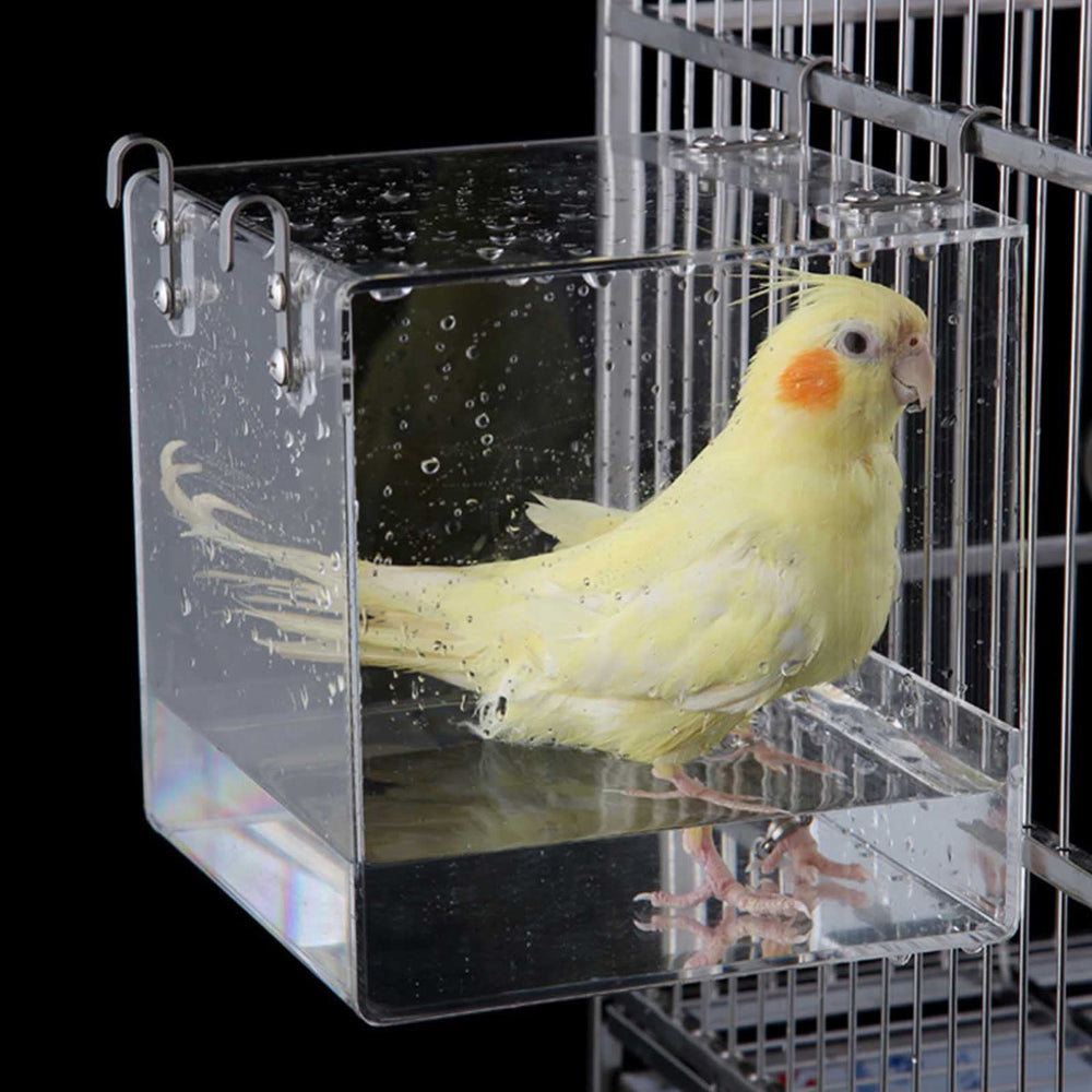 xxmbbjy hanging cube bird bath on cage edge keeps small birds clean and comfortable.