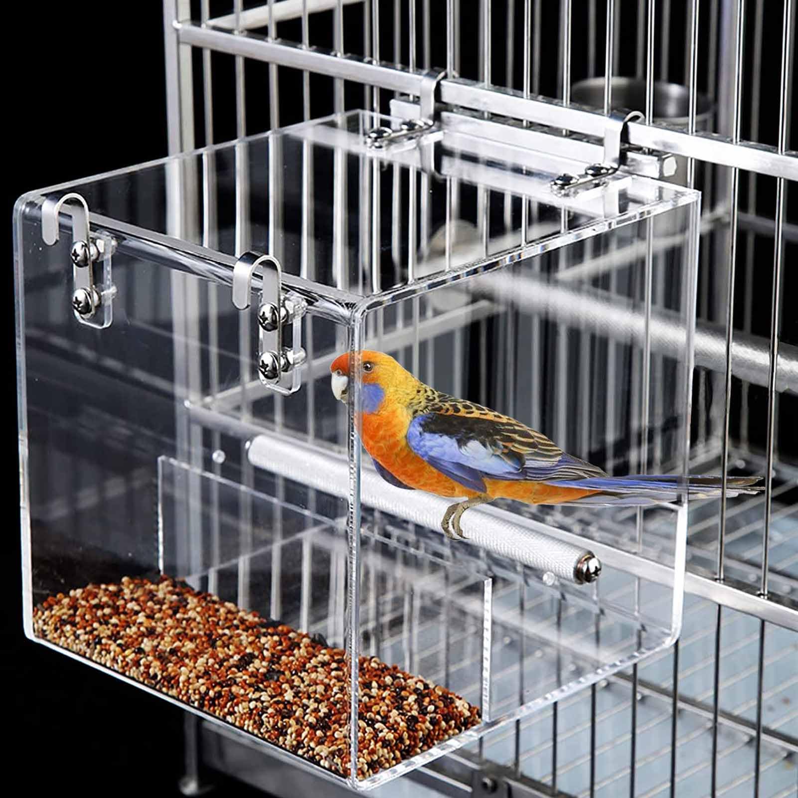 Xxmbbjy no mess bird feeder cage side view shows tidy feeding for small birds.