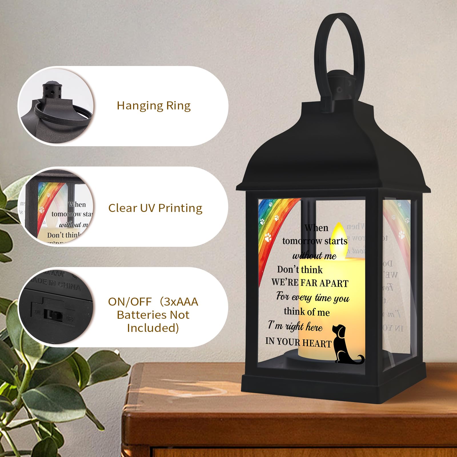XXSTAR dog memorial lantern lit night mode demonstrates gentle ambient lighting.