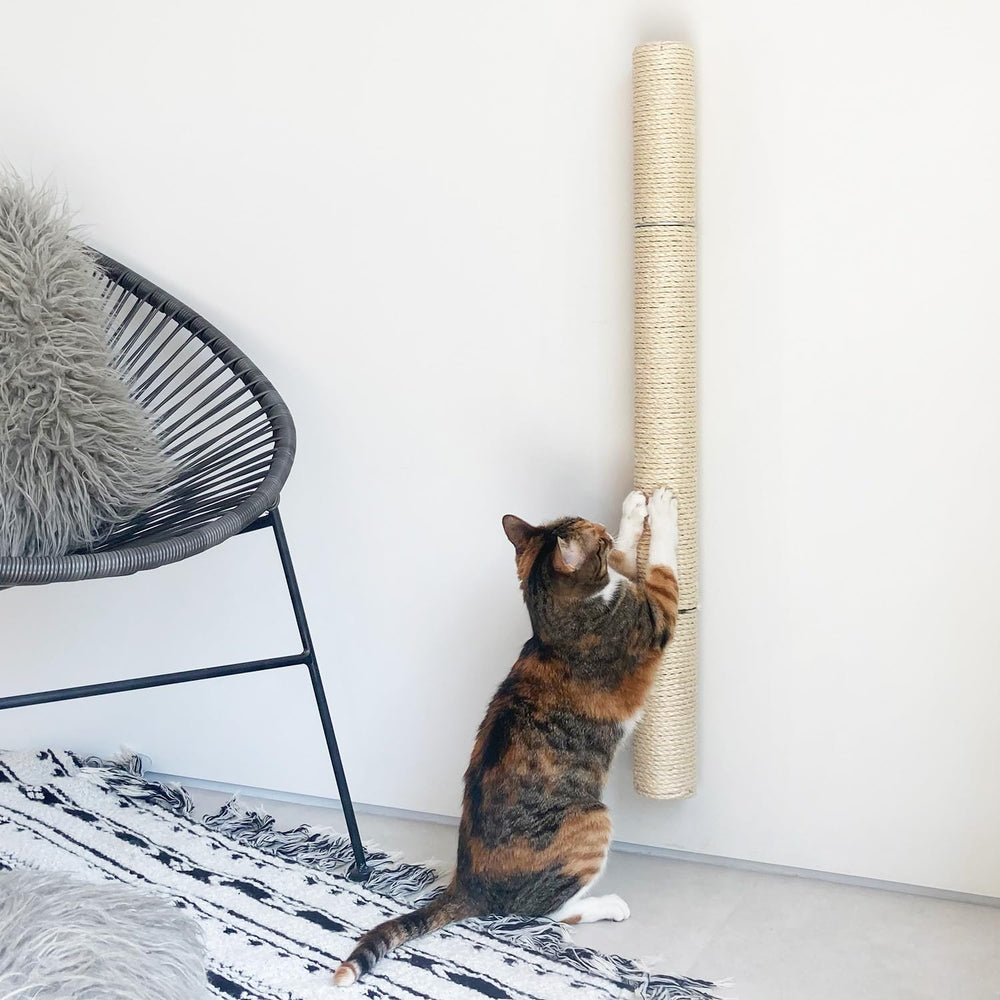 xympo 34-inch wall-mounted scratcher assembly demonstrates a sturdy setup for vertical scratching.