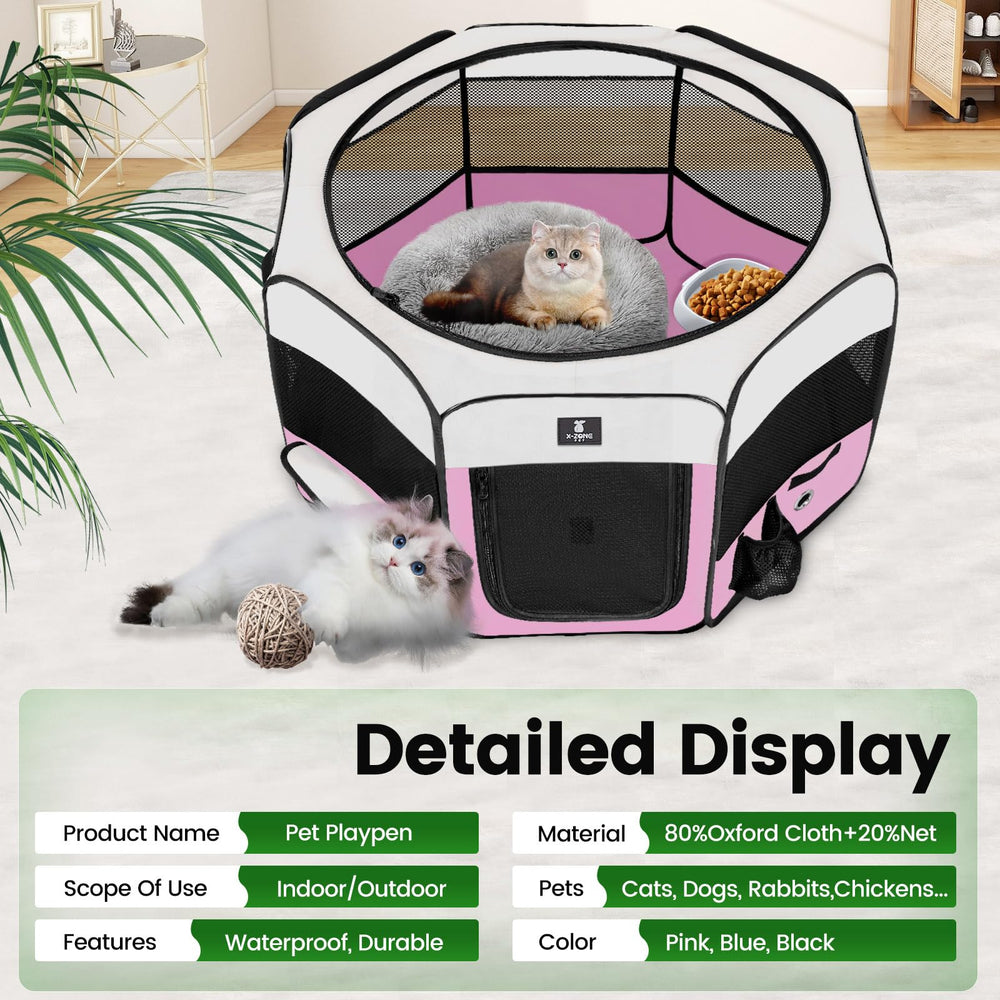 X-ZONE PET dog playpen side-pocket-mesh stores water bottle and small essentials.