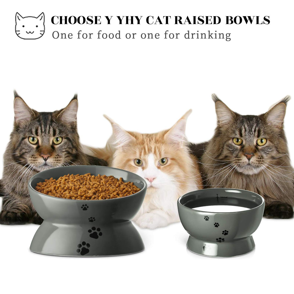 Y YHY cat bowls grey durable-ceramic resists scratches and cleans easily.