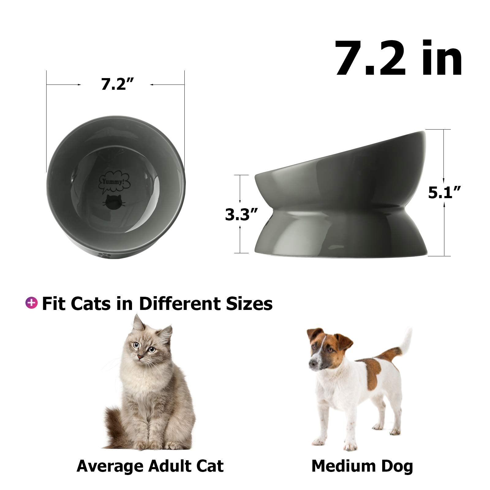 Y YHY cat bowls grey food-center view reduces meal mess.