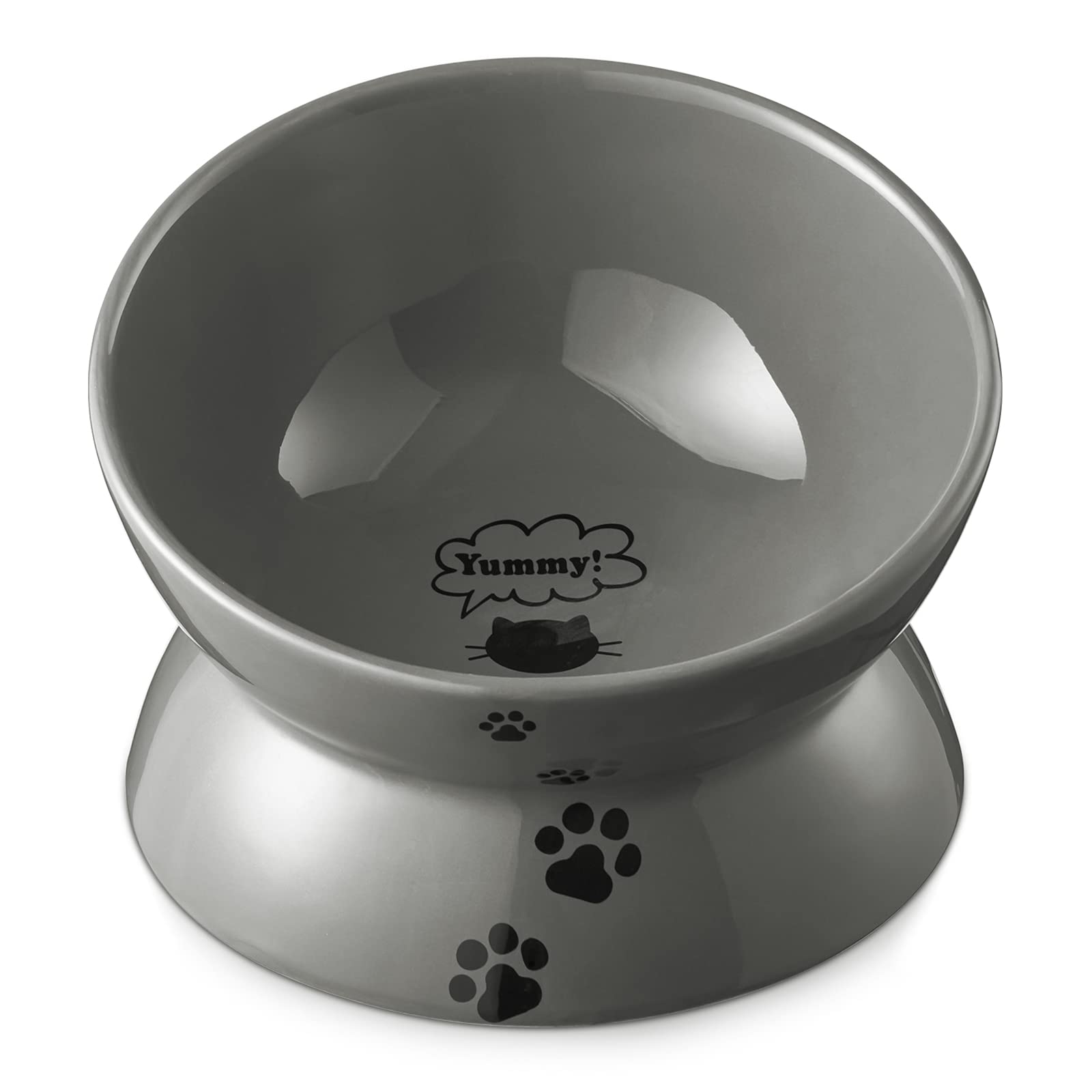 Y YHY cat bowls grey tilt-angle promotes centered food for easier eating.