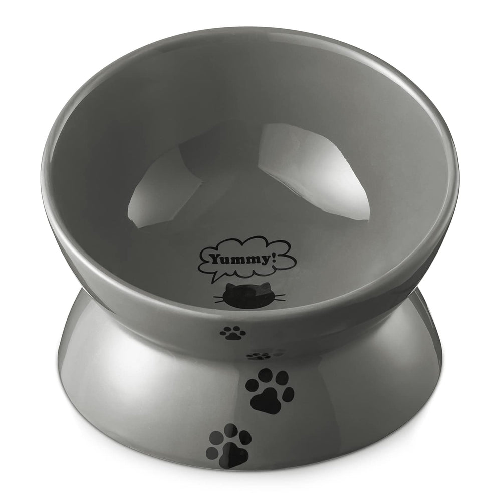 Y YHY cat bowls grey tilt-angle promotes centered food for easier eating.
