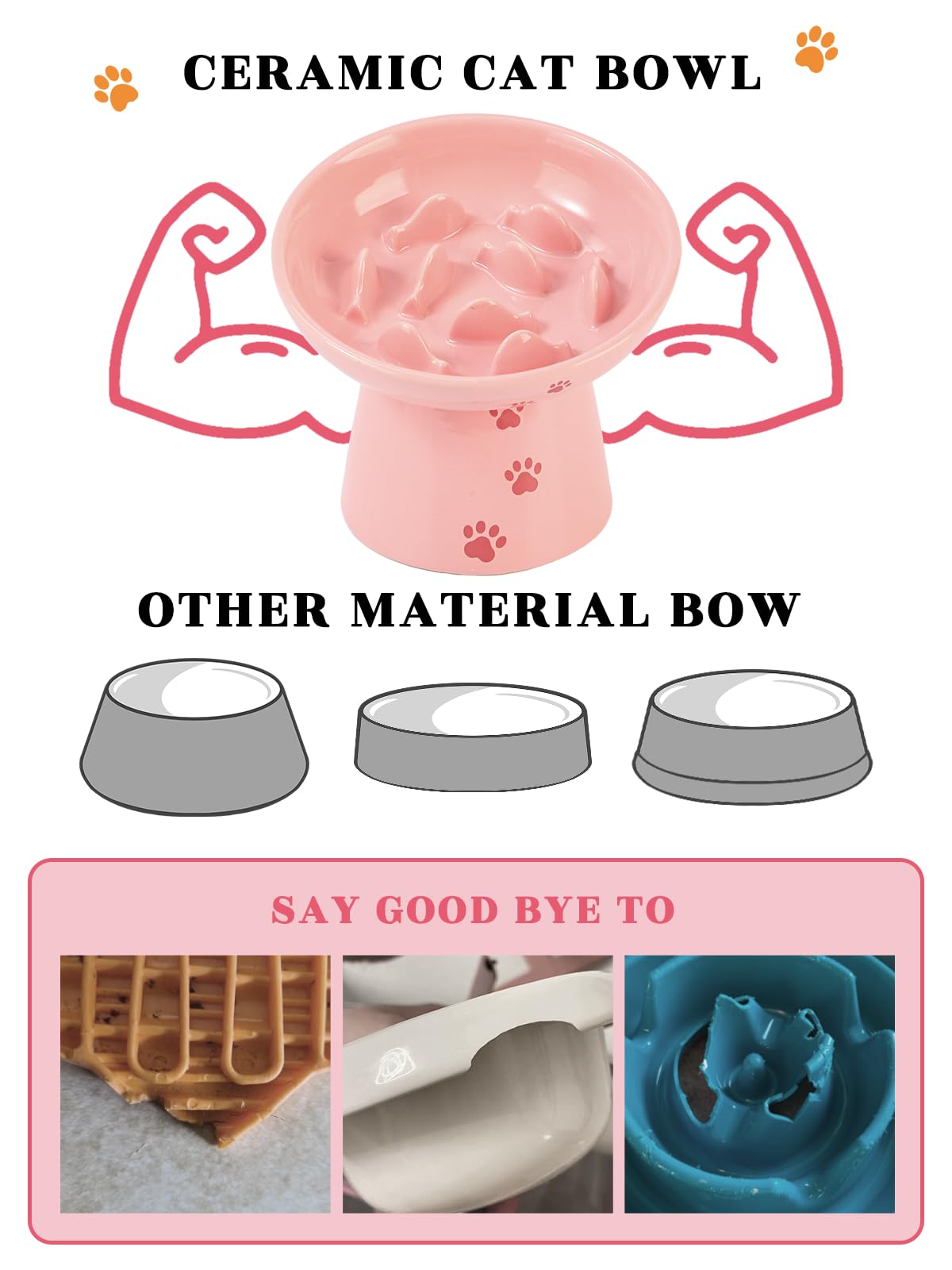Y YHY ceramic pink cat bowl is durable and easy to clean.