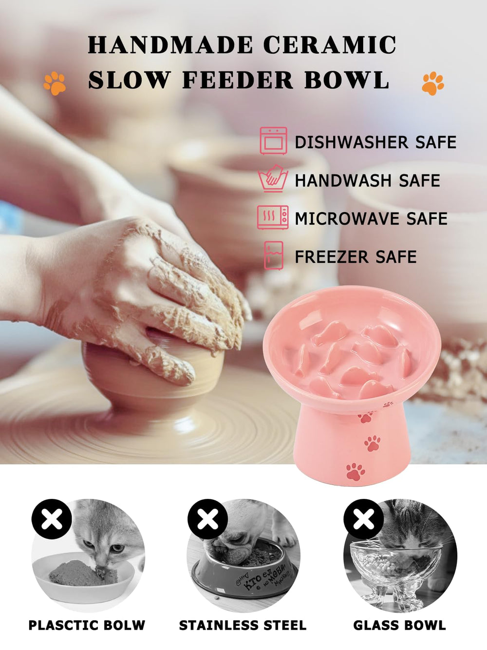 Y YHY ultra-stable weighted ceramic base prevents tipping during meals.