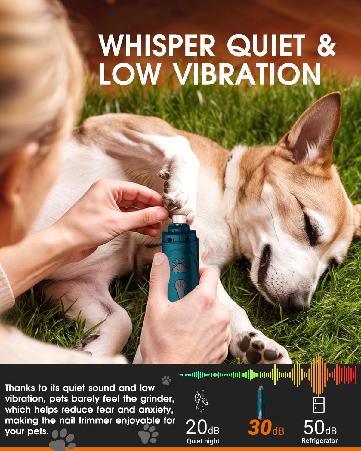 YABIFE dog nail-trimmers quiet operation reduces stress during grooming.