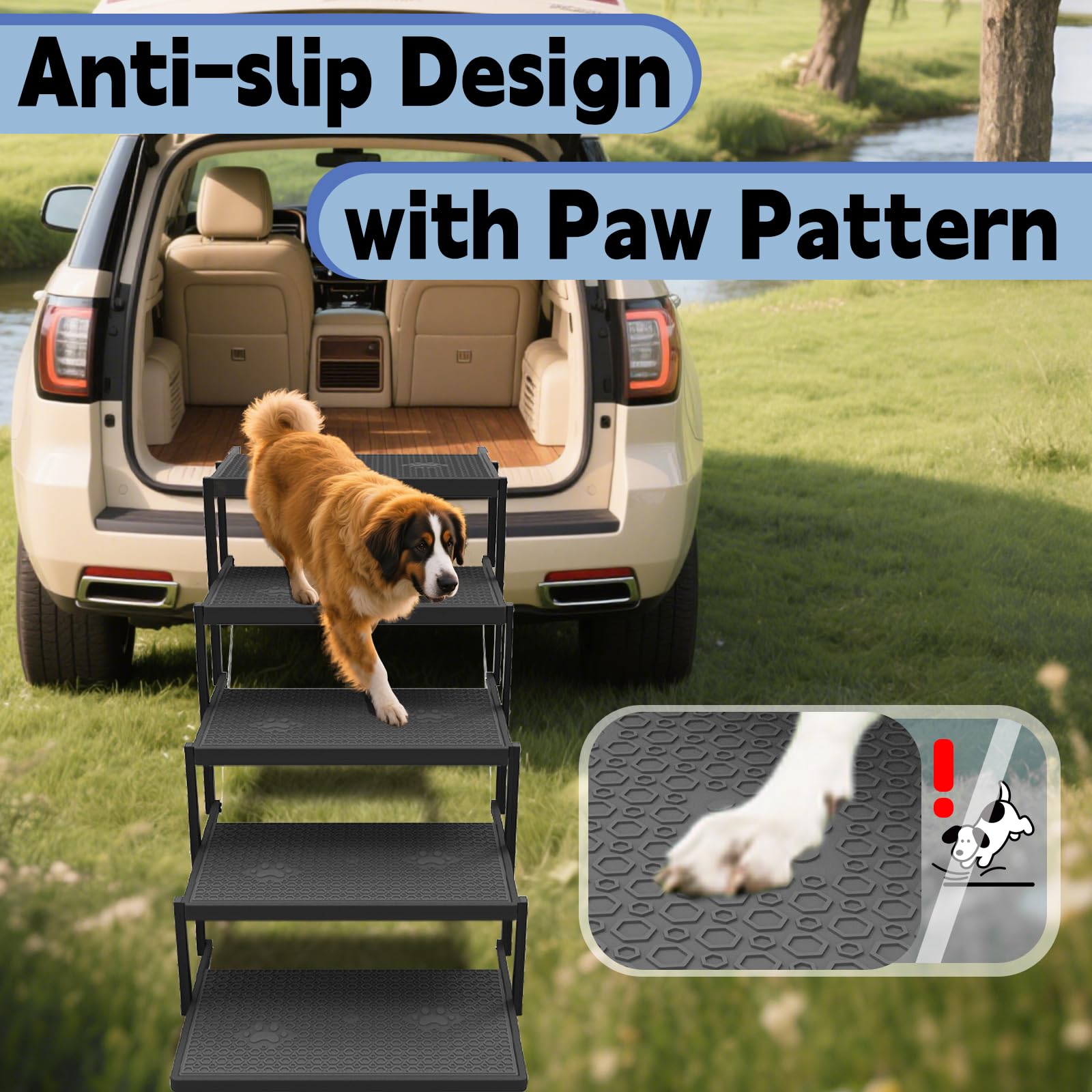YACONA dog stairs slip-texture paw-pattern helps confident climbing indoors