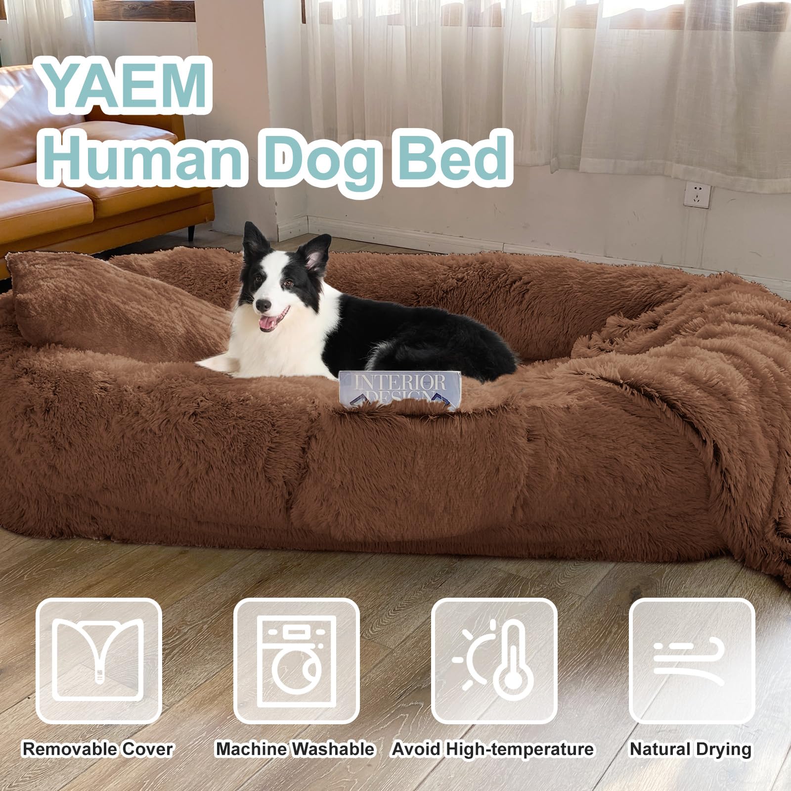 YAEM Human Dog Bed non-slip bottom prevents sliding for stable lounging.