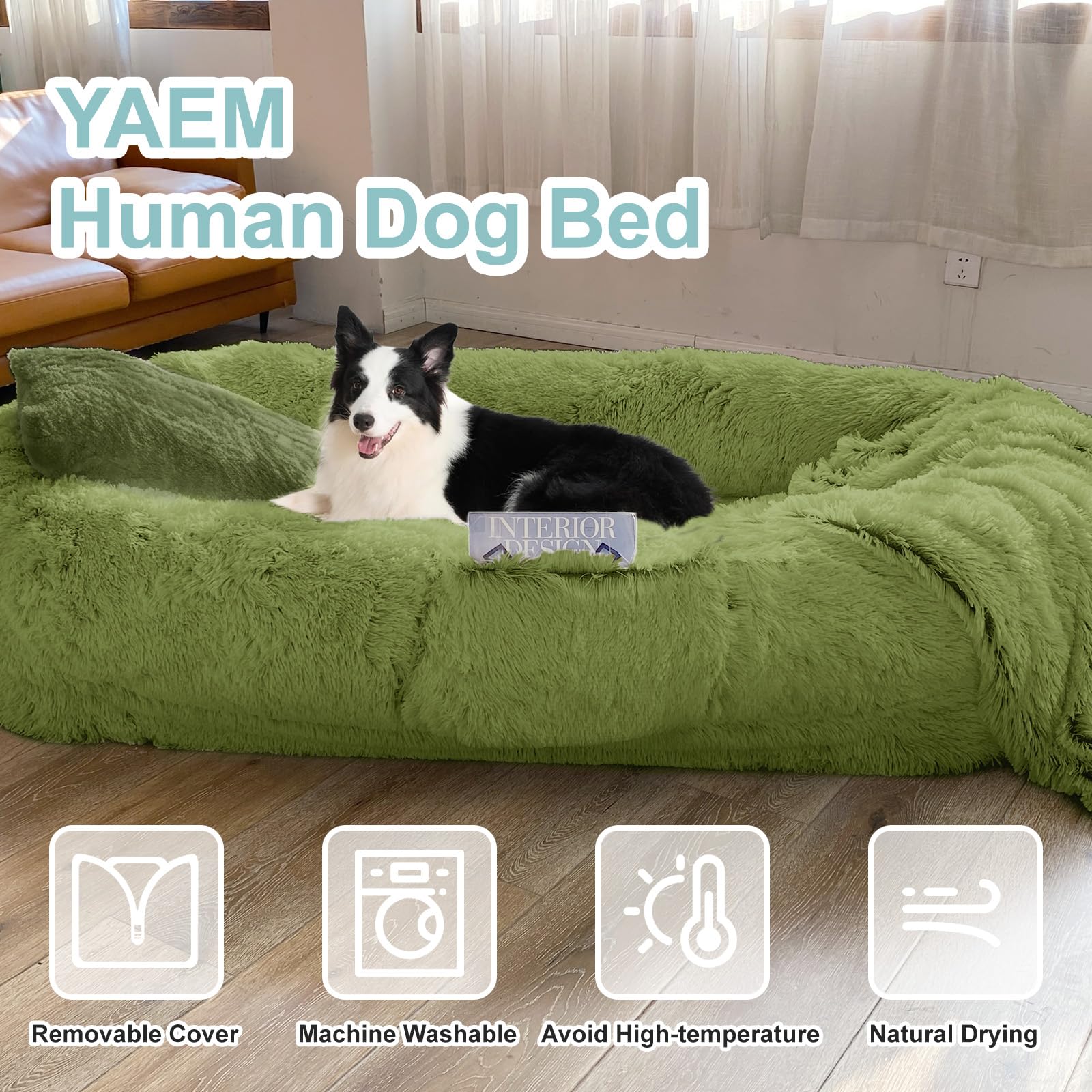 YAEM Removable cover image emphasizes machine washable care ease.