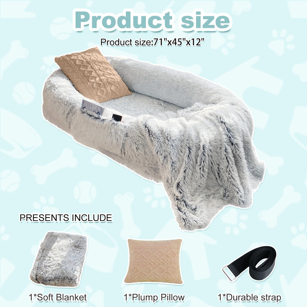YAEM human dog bed with side pocket and handles for easy transport.