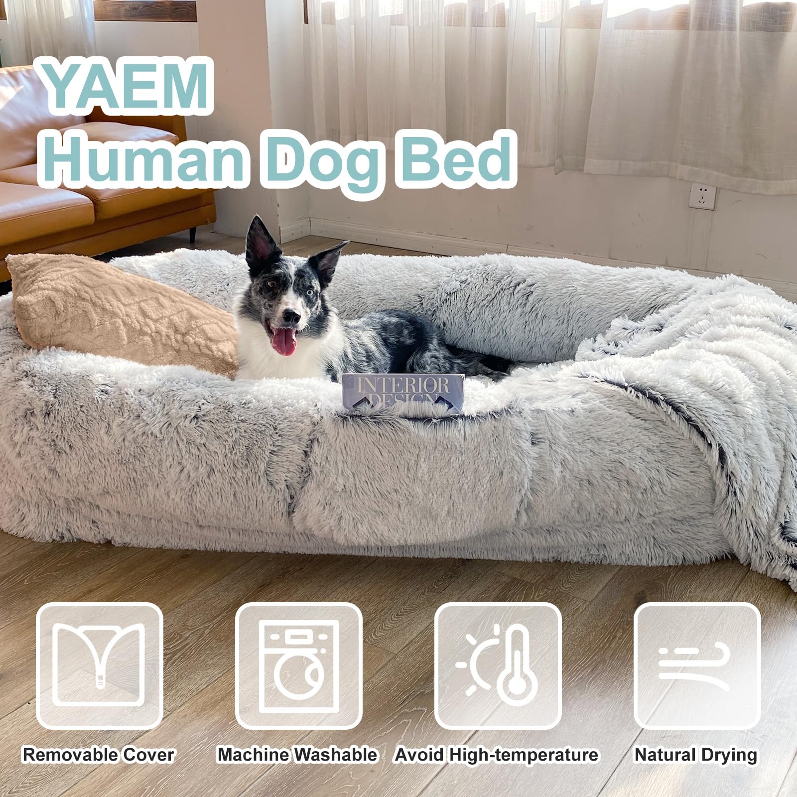 YAEM human dog bed removable cover enables low-temperature washing.