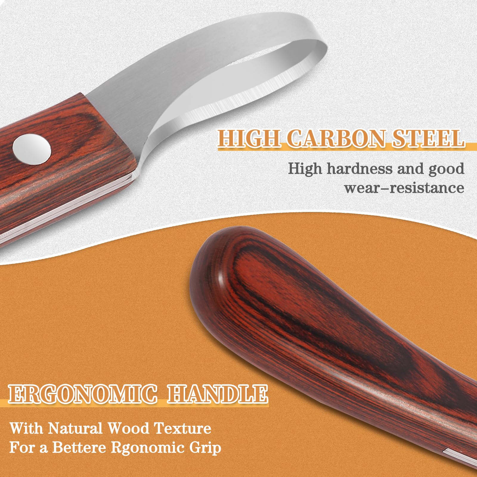 YAHIKI hoof knife with ergonomic wooden handle for reduced fatigue.