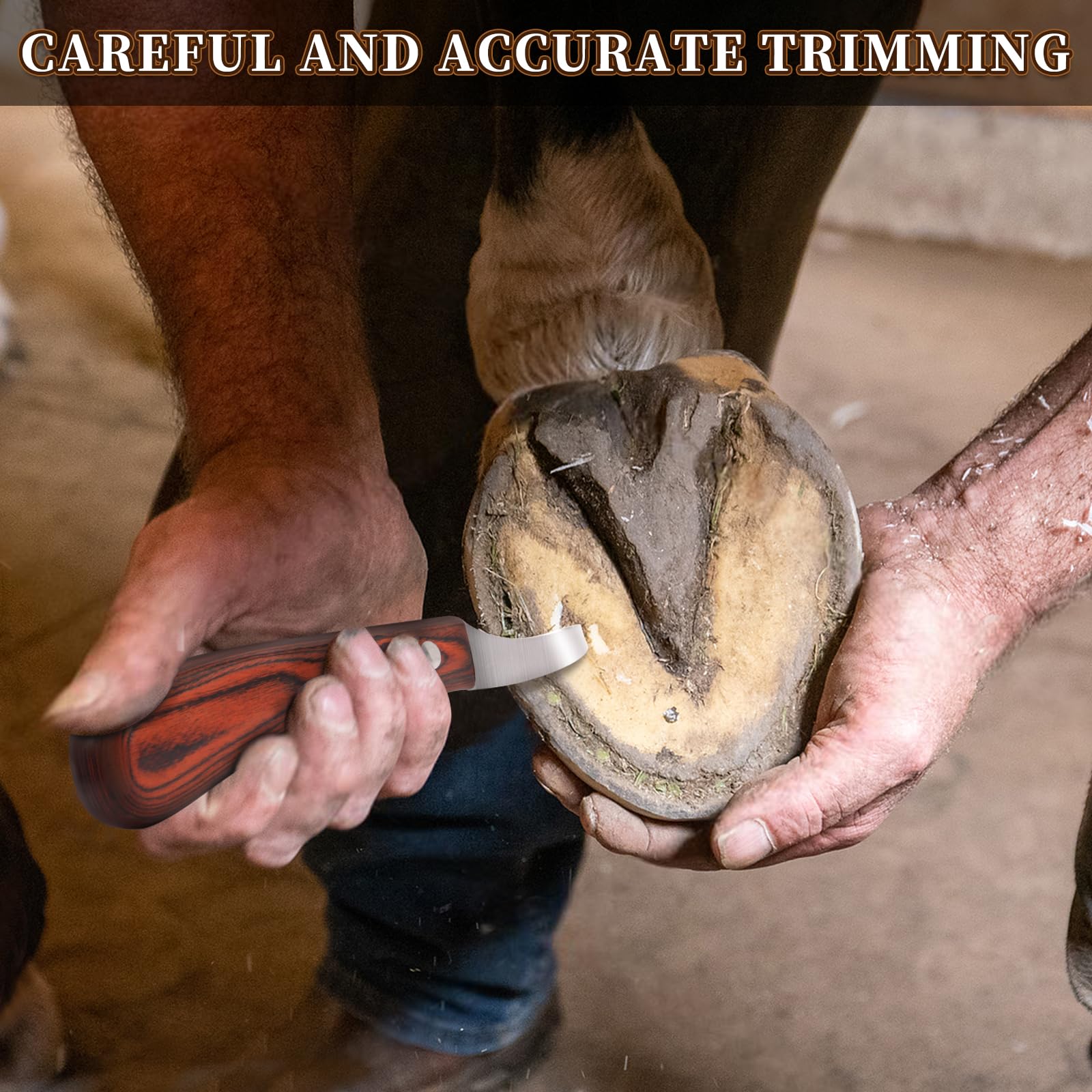 YAHIKI hoof knife in action at farm for efficient trimming.