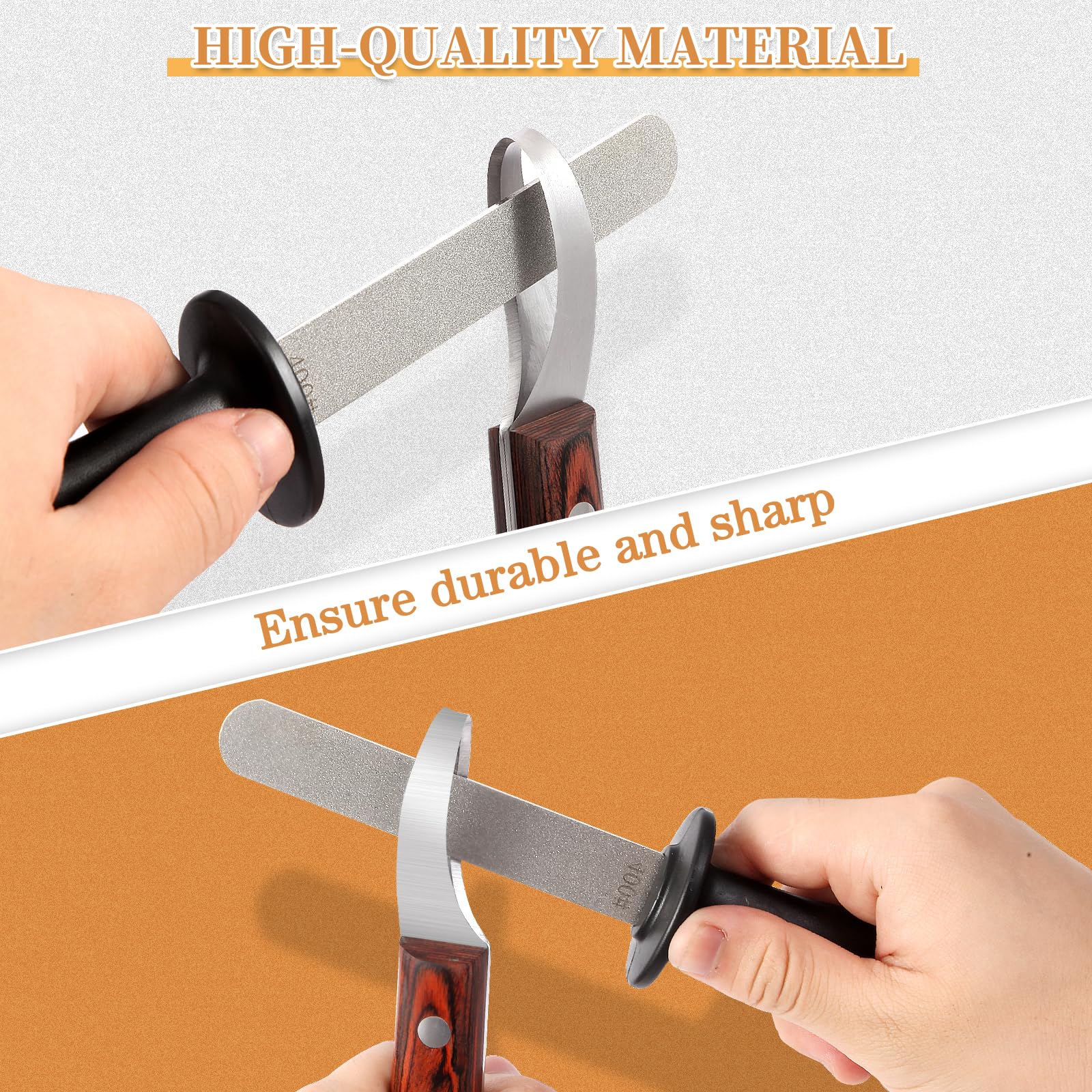 YAHIKI hoof knife sharpener with double-sided rod keeps edge sharp.