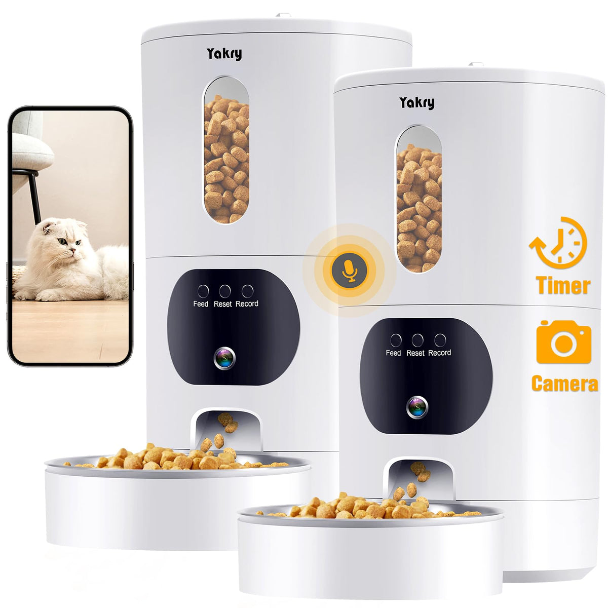 Yakry automatic cat feeder camera front view shows remote monitoring capability