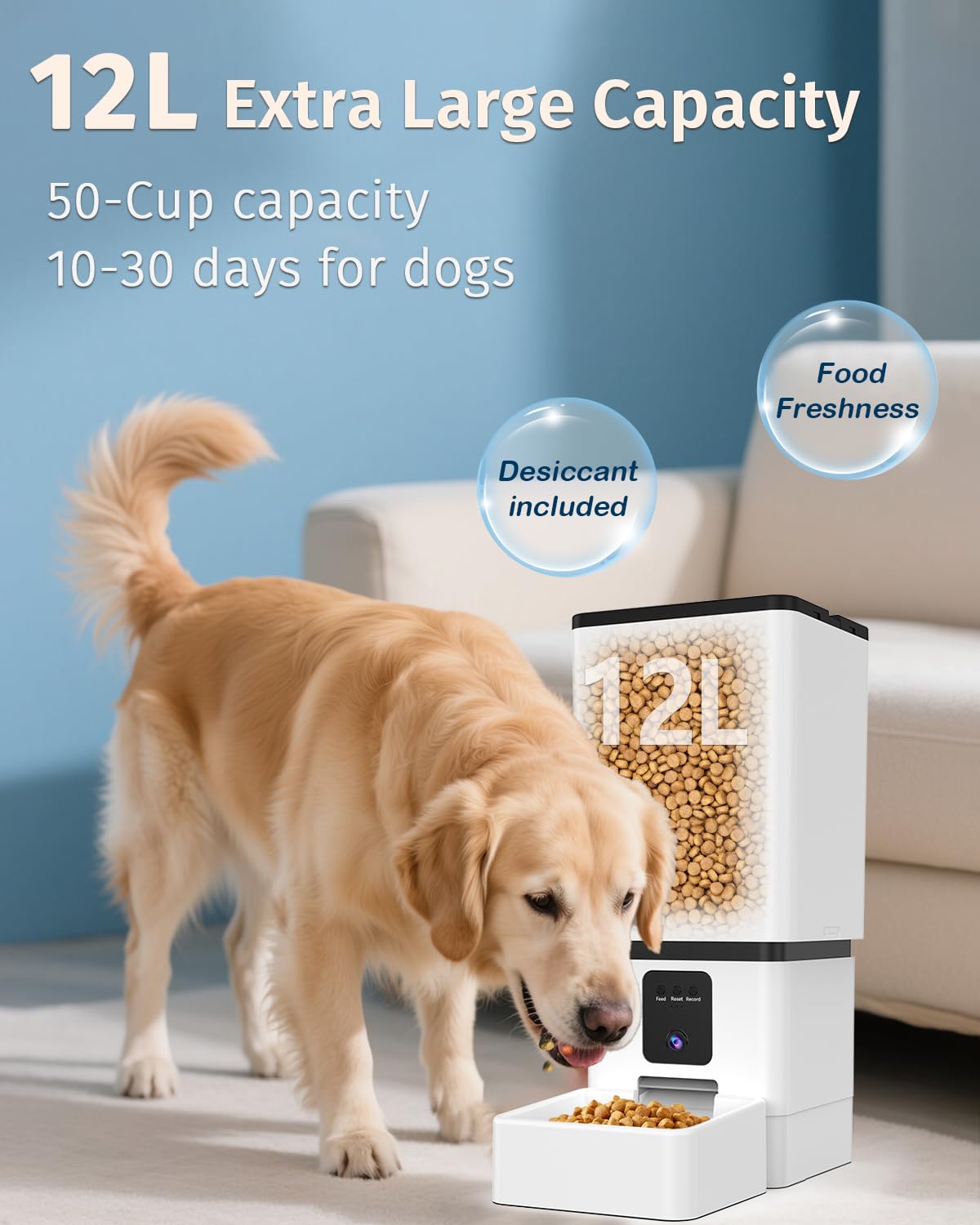 Yakry feeder airtight lid with desiccant keeps food dry and fresh.