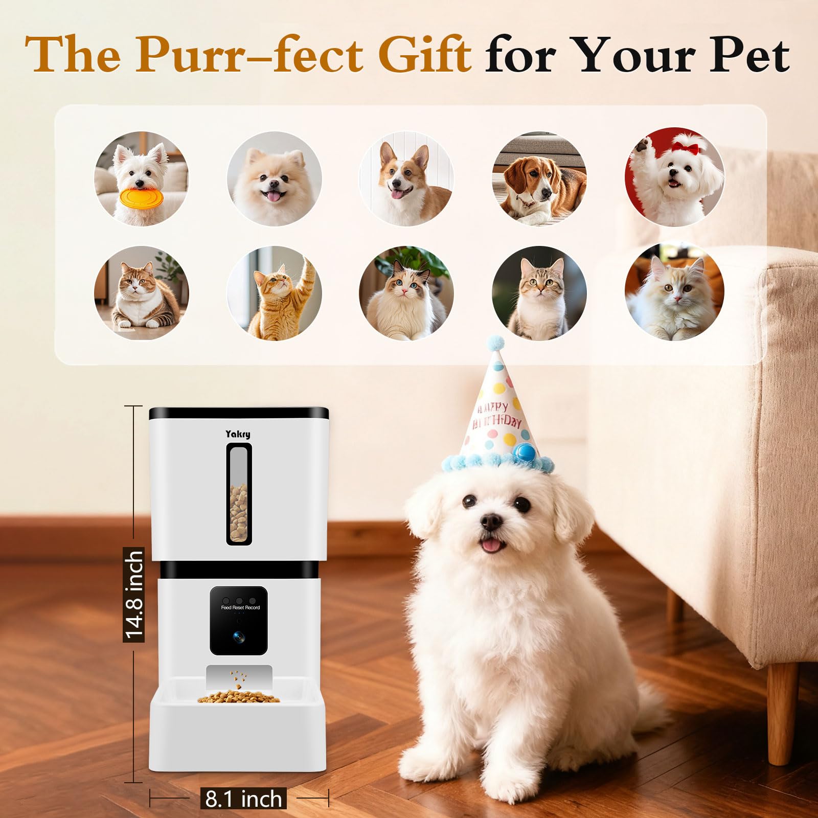 Yakry feeder includes backup power with D cell batteries for uninterrupted meals.