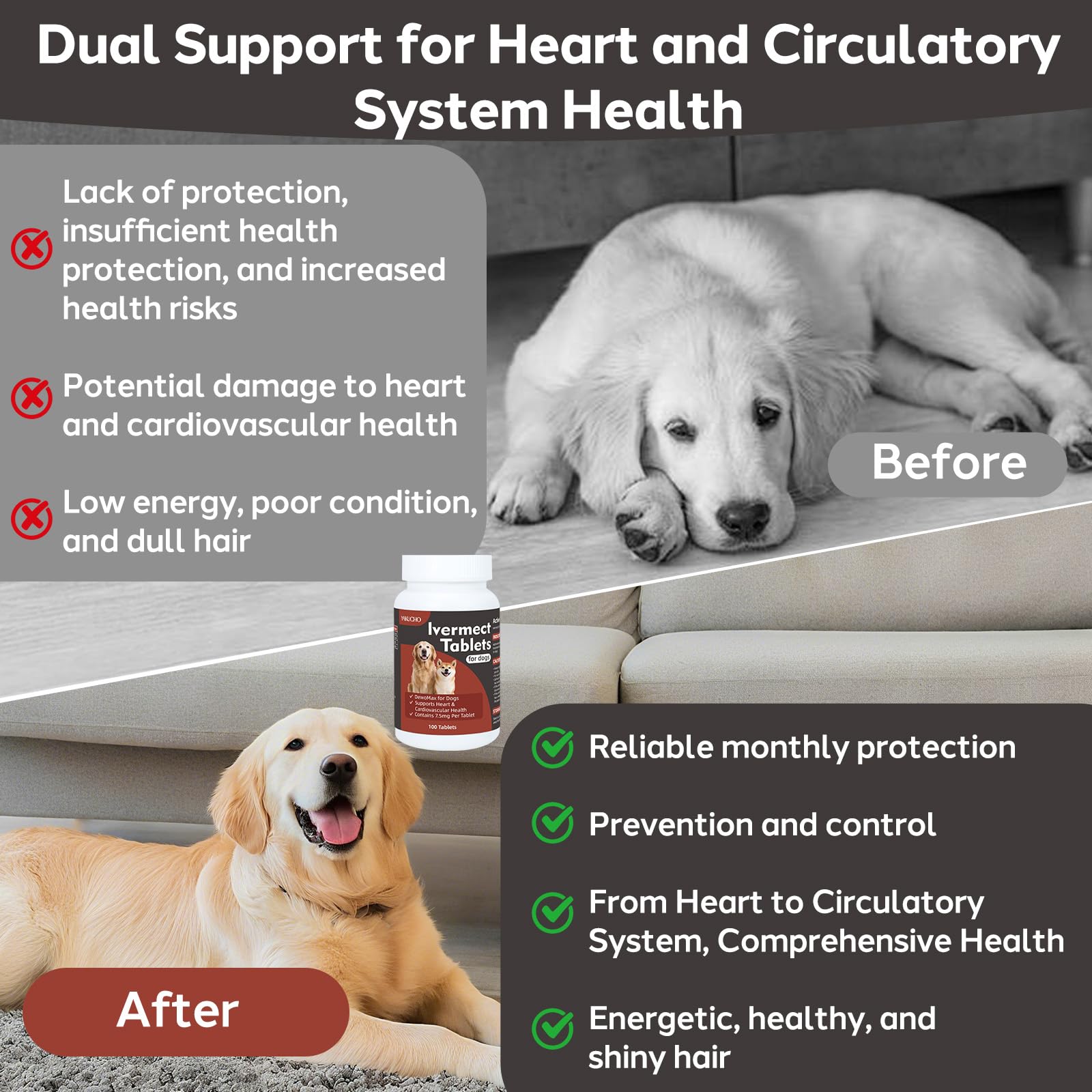Yakucho Young Heart for Dogs bottle sits upright signaling trusted heart-health support.