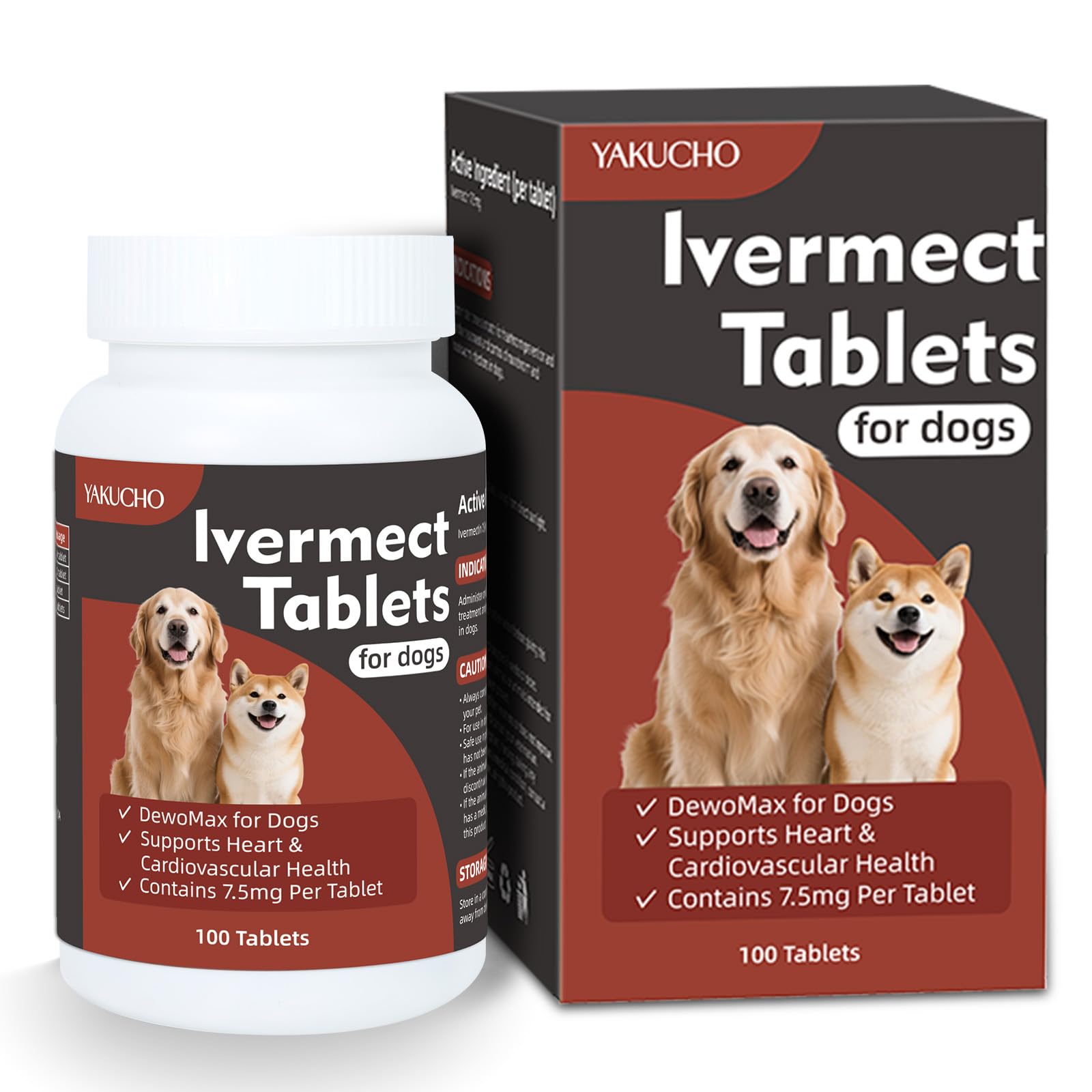 Yakucho Young Heart for Dogs packaging highlights high-purity 7.5 mg formula for cardiovascular support.