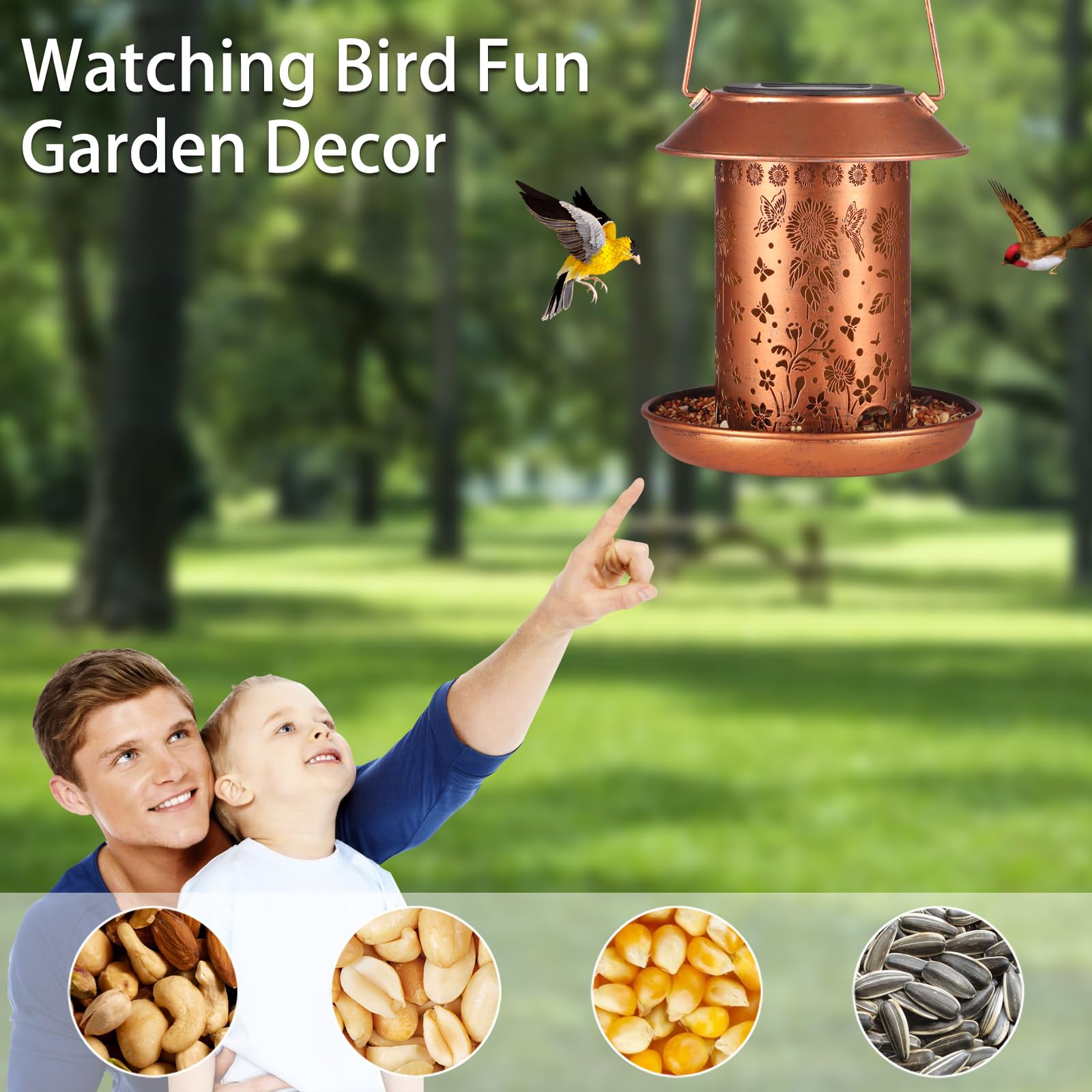Yamodoor Sunflower Solar Bird Feeder close-up of weatherproof metal finish