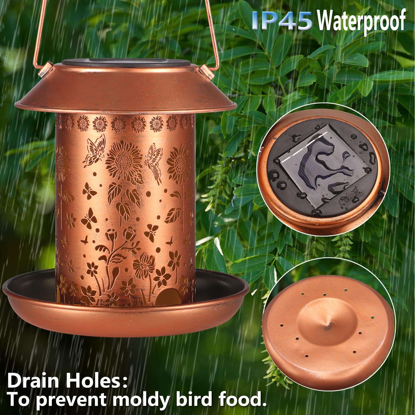 Yamodoor Sunflower Solar Bird Feeder hanging view ready for outdoor use