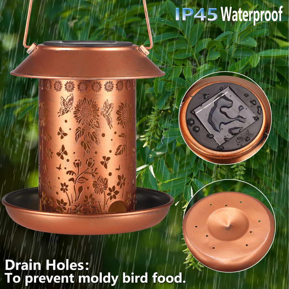 Yamodoor Sunflower Solar Bird Feeder hanging view ready for outdoor use