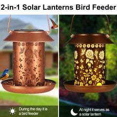 Yamodoor Sunflower Solar Bird Feeder lantern lit during evening hours