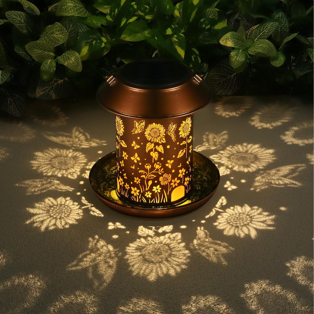 Yamodoor Sunflower Solar Bird Feeder side view showing durable metal construction
