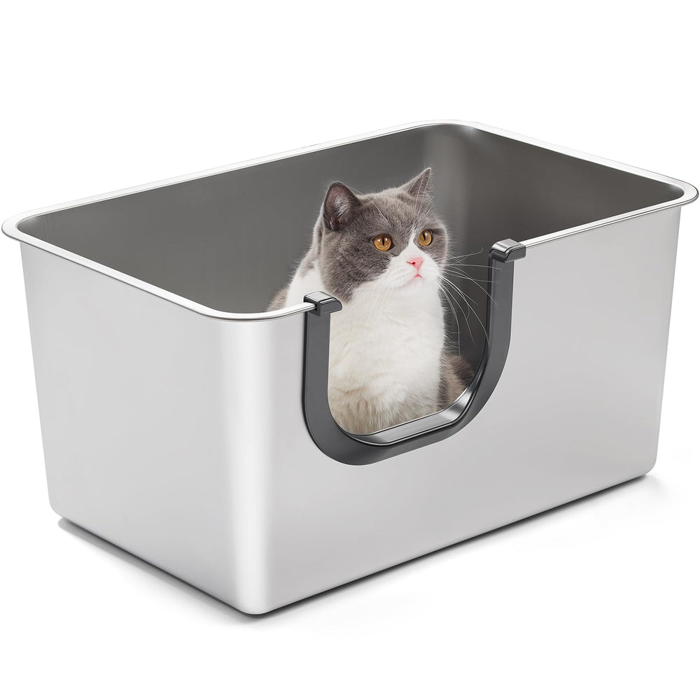 Yangbaga extra-large stainless steel litter box top view highlights roomy interior for easy digging