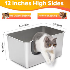 Yangbaga stainless-steel litter box nonstick surface close-up demonstrates effortless scooping