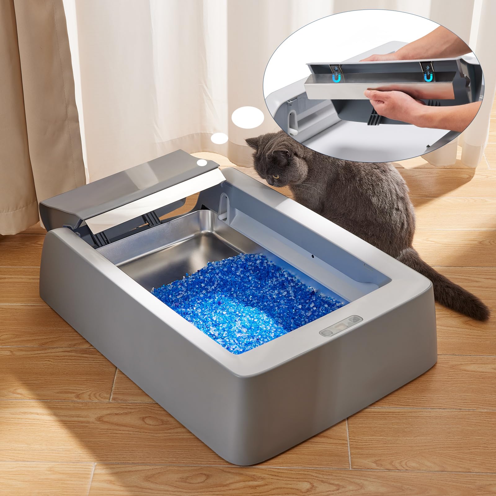 Yangbaga stainless steel reusable litter tray odor-control surface reduces mess.