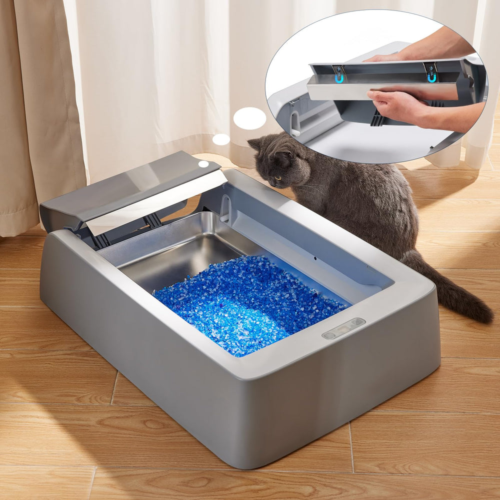 Yangbaga stainless steel reusable litter tray odor-control surface reduces mess.