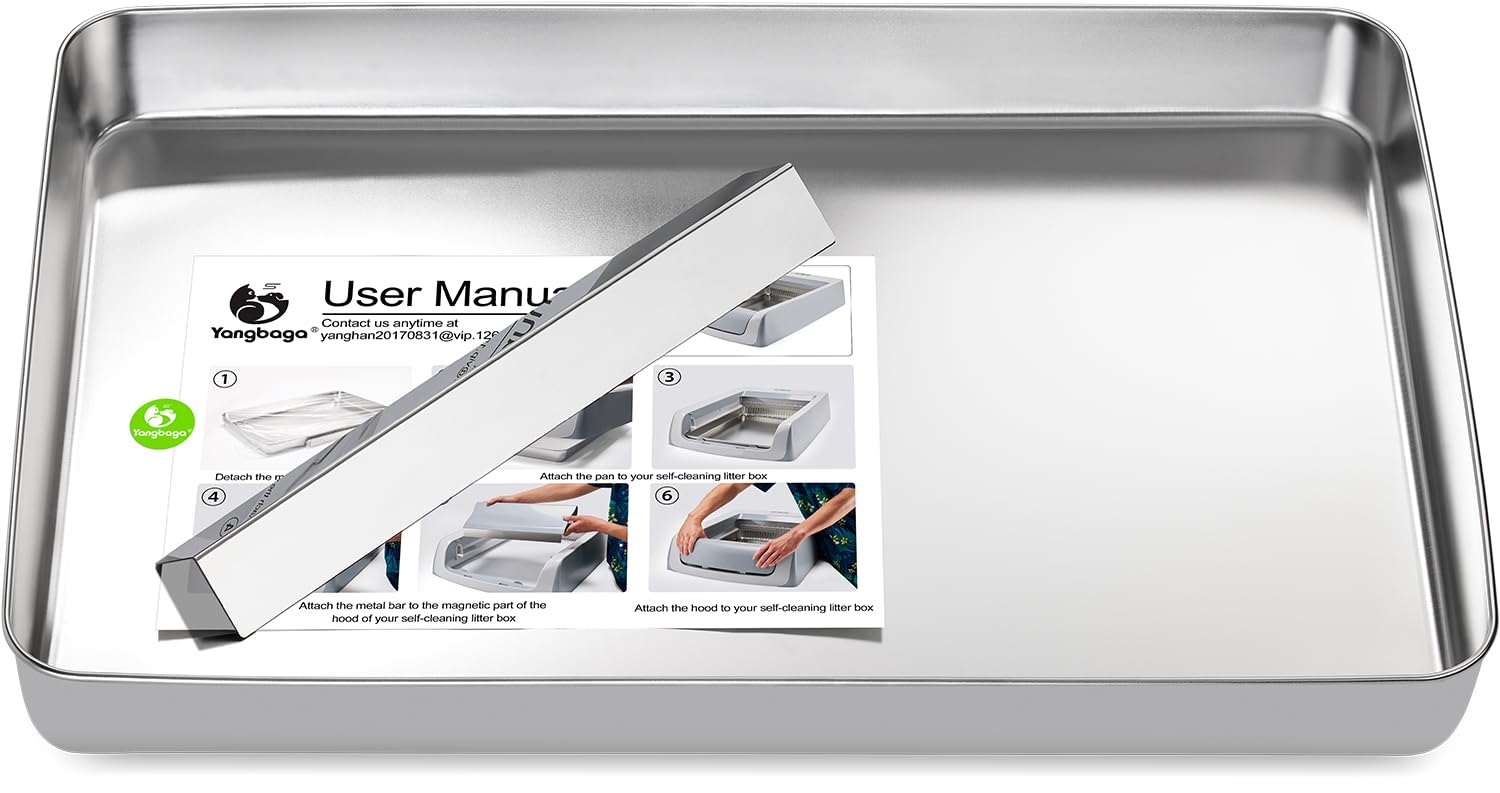Yangbaga stainless steel reusable litter tray, side view, durable rust-proof construction for long-term use.