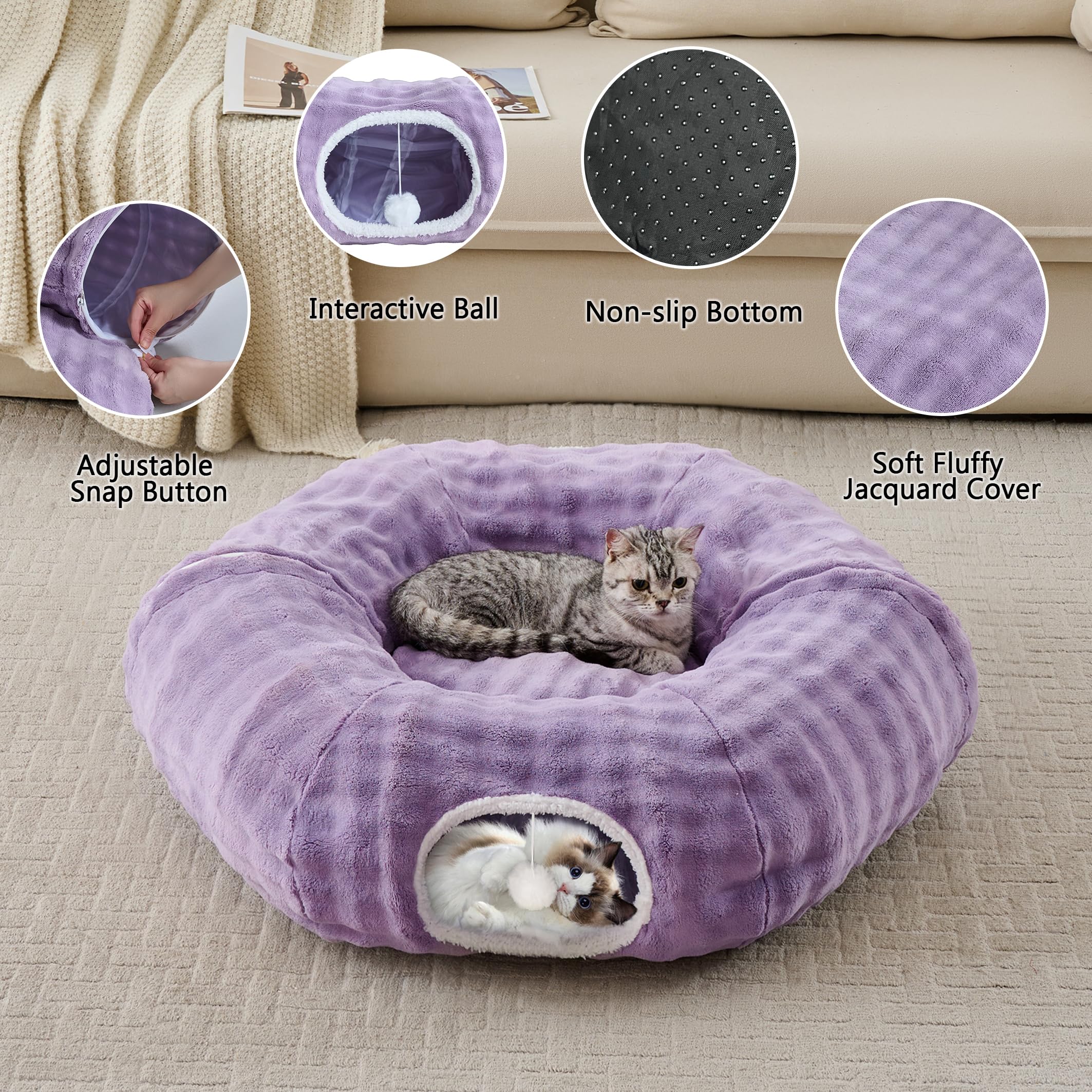 Yaning Bubble Cat Tunnel donut bed with soft cushion for restful naps.