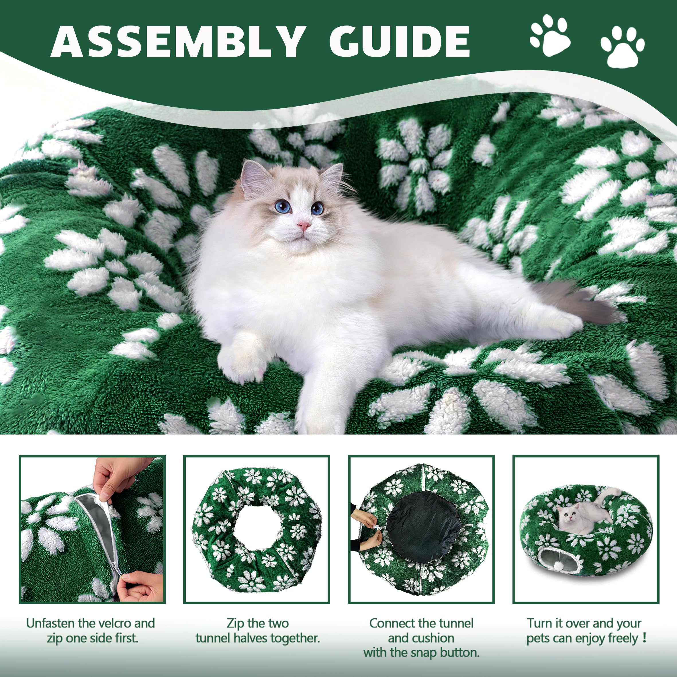 Yaning cat-tunnel Green Flower color enhances home decor while entertaining pets.
