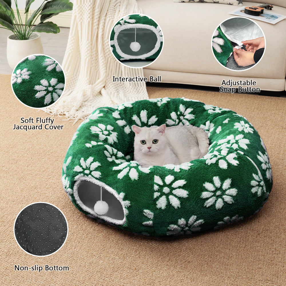 Yaning cat-tunnel hanging-ball adds interactive fun at the tunnel entrance.