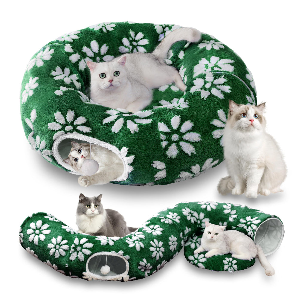 Yaning cat-tunnel interior with plush cushion offers a cozy resting space for cats.